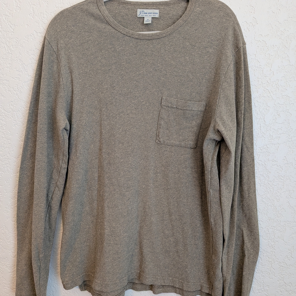 J Crew Shirt Mens Medium Brown Crew Neck Tee Long Sleeve Casual Cotton Adult